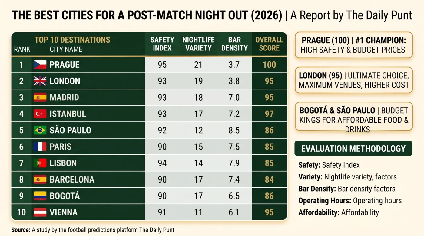 The Best Cities for a Night Out After the Match